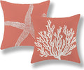 Orange Starfish Pillow Covers 18x18 Inch Set of 2, Nautical Ocean Coastal Coral Throw Pillows Spring Summer Decorations Linen Pillowcase Outdoor Decor Farmhouse Cushion Case for Home Holiday