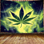JAWO Weed Tapestry, Cool Green Marijuana Small Tapestry Wall Hanging for Mens Bedroom, Trippy Stoner Tapestries Flag Hippie Poster Beach Blanket College Dorm Home Decor (71W X 60H)