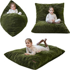 MAXYOYO 3 in 1 Kids Bean Bag Chair Bed, Child Floor Sofa for Gaming, Reading, Faux Fur Floor Mattress with High-Density Foam Filling for Living Room Bedroom
