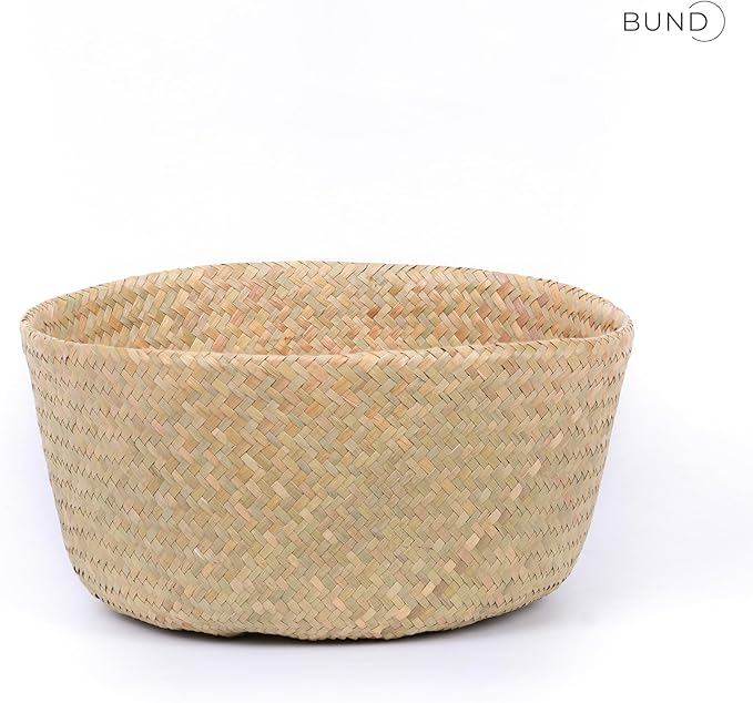 Woven Seagrass Belly Basket For Storage Plant Pot Baskets Laundry Picnic Grocery Baskets Woven Plant Pot Holder Home Decor For Storage Plants Wicker Laundry Basket (Large)