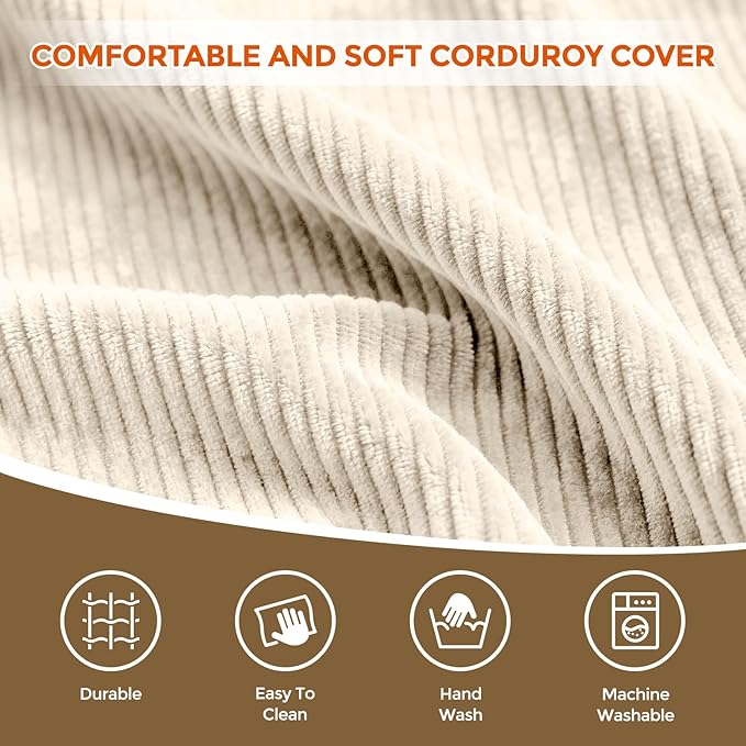 Pouf Ottoman Foot Rest, Comfortable & Soft, Round Footstool for Living Room, Bedroom, Office, Room Decoration, Corduroy Foot Stool Pouf with Odorless & Anti-Clump Filling, Large Beige