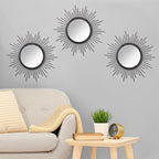 3 Pack Black Metal Wall Mirrors Sunburst Wall Mirrors Home Décor Art Decorative Modern Bohemian Hanging Wall Art for Bedroom Bathroom Living Room Entryway Small 12''