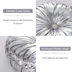 HIG Set of 2 Handcrafted Silver Ruched Round Throw Pillows – 14.5’’ Metallic Leather Decorative Pillows with Soft Polyester Filling for Couch, Bed, Living Room, Bedroom, or Dorm