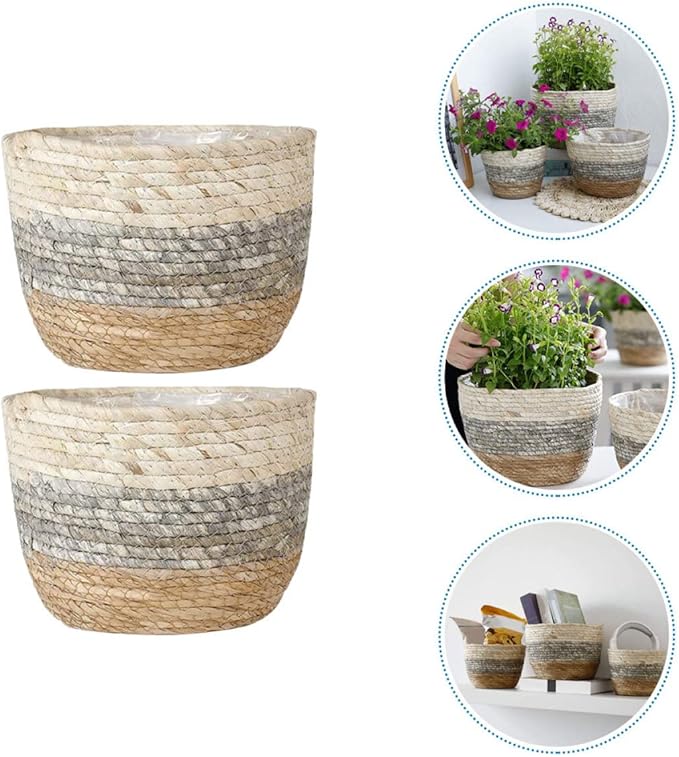 Kisangel 2pcs Flower Basket Woven Planter Plant Pots Indoor Plant Basket Multi-Purpose Woven s for Plant Multi-Purpose s Straw Flower Pot Girl Grass