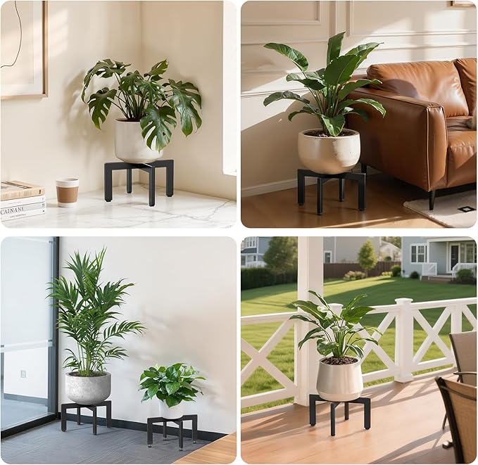 2Pack Adjustable Plant Stand Indoor Outdoor,Metal Modern Plant Stands, Plant Stand with Adjustable Feet,Low Short Plant Stands,Fit 8-12 inch Pots,Black (Pot & Plant Not Included)