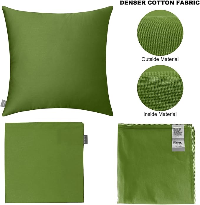 Thmyo 4-Pack 100% Cotton Comfortable Solid Decorative Throw Pillow Case, Square Cushion Cover Pillowcase Sublimation Blank Pillow Covers DIY Throw Pillowcase for Sofa(20x20 inch/ 50x50cm,Olive Green)