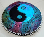 CRAFT KALA 22" Round Mandala Boho Pillow Cover Meditation Room Seating Poufs Cover for Living Room Yoga Room Home Bedroom Balcony Garden Party Decoration Cotton Floor Cushion Cover 22", Multi Yin Yang
