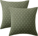 MIULEE Pack of 2 Decorative Vintage Burlap Linen Spring Throw Pillow Covers Modern Farmhouse Pillowcase Rustic Woven Textured Cushion Cover for Sofa Couch Bed 18x18 Inch Olive Green