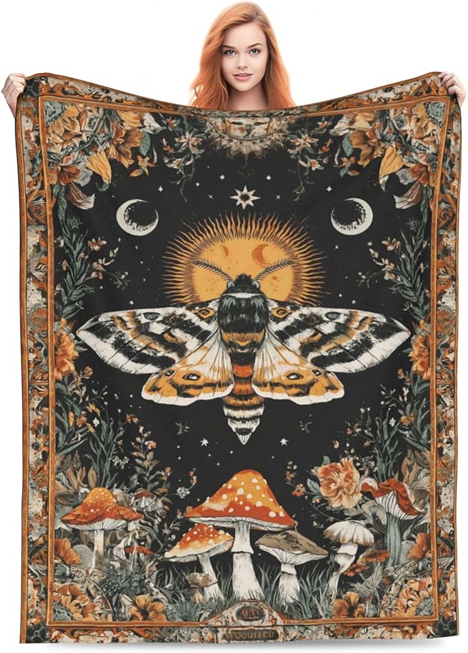 Moth Throw Blanket Soft Flannel Blanket 60"x50" in Bed Blanket Home Decor for Room Sofa Couch All Season