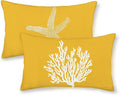 Coastal Pillow Covers 12x20 Inch Set of 2 Yellow Coral Starfish Throw Pillows Nautical Ocean Decorations Summer Linen Beach Pillowcase Outdoor Decor Farmhouse Cushion Case for Home Bedroom