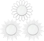 3 Pack Metal Mirrors for Wall Sunburst Wall Mirrors Home Décor Decorative Hanging Wall Art for Living Room Bedroom Entryway (Silver, Flower+Sunburst)