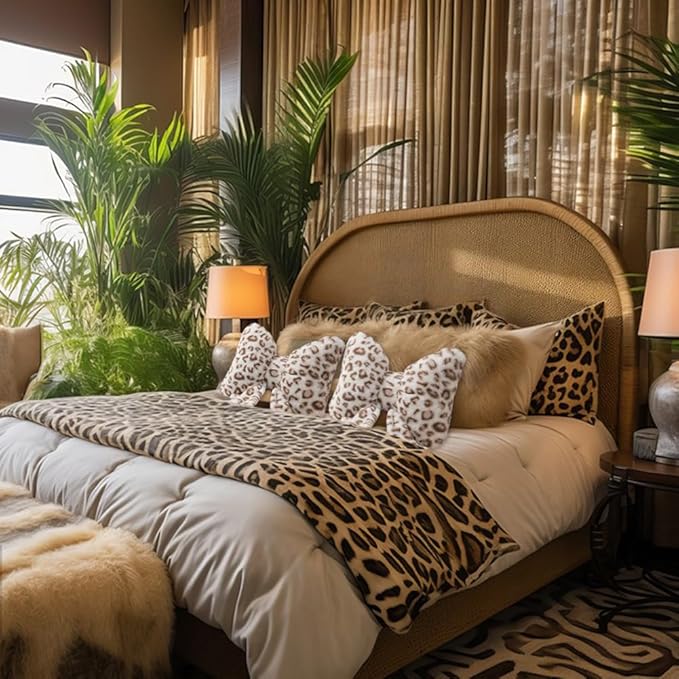 Leopard Print Throw Pillow Furry Bow Plush Pillows Cute Flower Plush Pillow Cheetah Home Decor Stuffed Bow Lumbar Pillow for Bed Couch Living Room Decor (White-A, 16in)