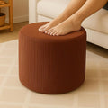 Round Pouf Ottoman and Foot Rest, Soft Corduroy Poufs with Sponge Chunk Filling, Comfort Sponge Stuffed Poofs for Couch Desk Resting Your Feet, Brown(17.1" D x 17.1" W x 14" H)