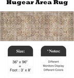 HUGEAR 3x8 Runner Rug Hallway Vintage Brown Machine Washable Retro Floral Low Pile Carpet Vacuumable Distressed Long Throw Rug Bedroom Office Bathroom Kitchen Laundry Non Slip Soft Lightweight