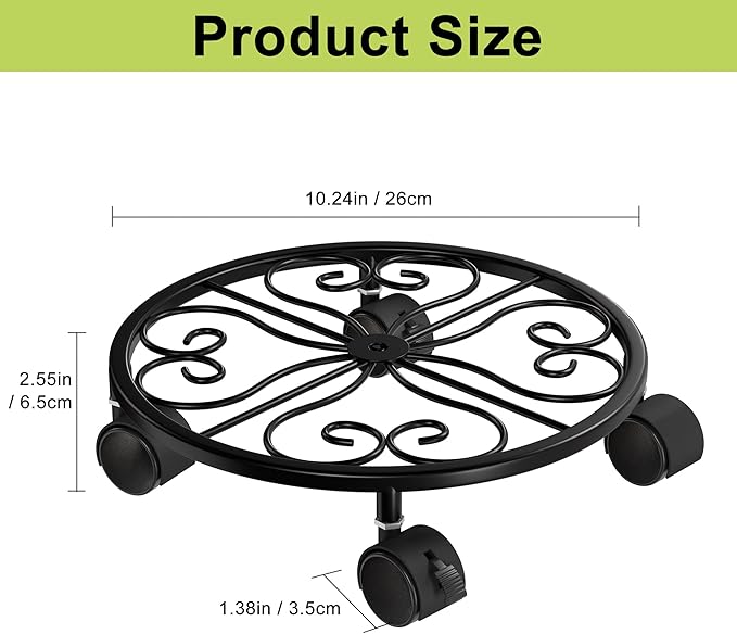 10.24" Plant Stand with Wheels - 1 Pack Plant Caddy, 360 °Rotatable and Lockable Plant Rollers, Easy to Move, Plant Dolly for Plant Wine Barrels Heavy Objects.