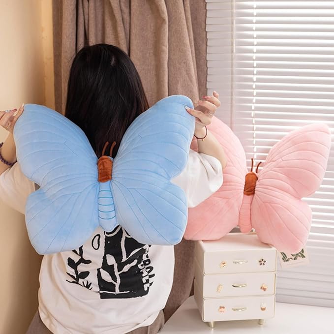 PEACH CAT Butterfly Pillow Decorative Butterfly Shaped Throw Pillows 15.7" x 15.7" Cute Plush Cushion Decor for Bedroom Living Room Sofa Couch Blue