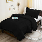 WONGS BEDDING Comforter Full Size, Black Ruffle Comforter for Dorm Room Essentials for Full Bed, Soft Seersucker Textured Bedding Set Full Size Comforter Sets for Girls 90"×78"