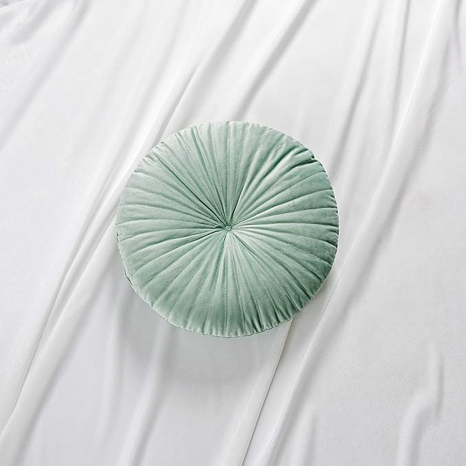 Roslynwood Shelly Round Solid Aqua Velvet Chair Cushion Couch Pumpkin Throw Pillow Home Decorative Seashell Floor Pillow, 16x16 inch