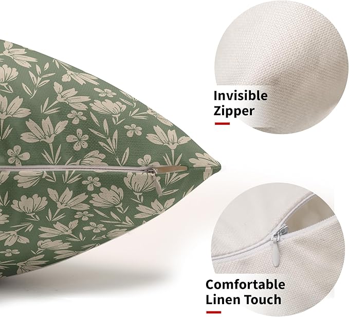 Spring Sage Green Pillow Covers 12x20 Set of 2 Vintage Floral Rustic Old Style Cute Flower Print Decorative Outdoor Pillowcases Seasonal Farmhouse Throw Cushion Case Decor for Couch Sofa Bed