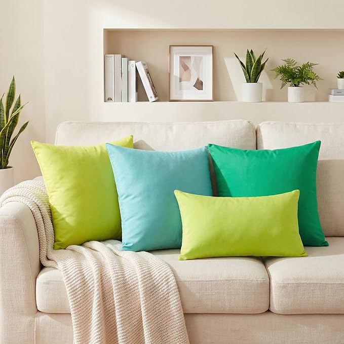 Thmyo 4-Pack 100% Cotton Lumbar Comfortable Solid Decorative Throw Pillow Case, Rectangle Cushion Cover Pillowcase Sublimation Blank Pillow Covers DIY Throw Pillowcase(12x20inch/30x50cm,Light Green)