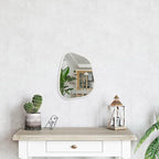 Irregular Wooden Framed Wall Mirror Modern Asymmetrical Unique Hanging Mirror Artistic Boho Mirror Decor Bathroom Vanity Bedroom Living Room Entryway Hallway 14'' x 10''