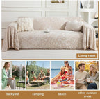 ROOMLIFE Beige Couch Covers for Sofa, Sofa Covers Washable Non Slip Furniture Protector Couch Sofa Covers for 3 Cushion Couch, Breathable Sofa Slipcovers Couch Cover Blanket with Tassels 71" X 118"