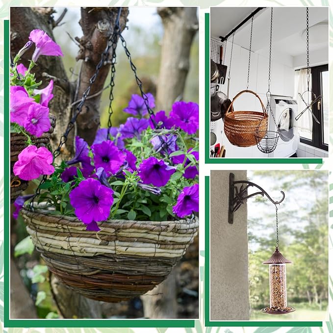 Benvo Hanging Plant Chains Flower Pot Hangers with Clips and Hooks 3 Point Replacement Chain Holders for Baskets Bird Feeders Planters and Other Ornaments (24.8 inch Long)