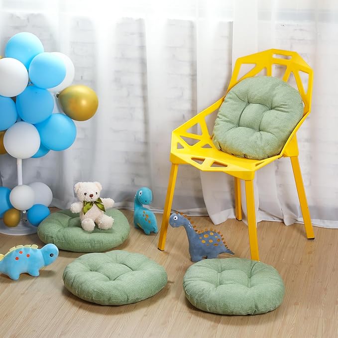Fumete 8 Pcs 16 Inch Round Floor Cushions for Kids and Toddlers, Flexible Seating Classroom Furniture Floor Pillow for Home, Daycare, Preschool, Yoga and Meditation (Green)