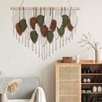 Tiaforza Macrame Wall Hanging Decor Art, Handmade Leaf Feather Woven Boho Wall Tapestry, Ideal Decor for Apartment, Bedroom, Living Room, Office and Dining Area, Size 39" W x 29.5" L