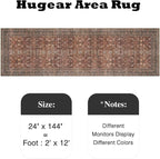 HUGEAR 2x12 Runner Rug Hallway Vintage Brick Red Machine Washable Retro Floral Low Pile Carpet Vacuumable Distressed Long Throw Rug Bedroom Office Bathroom Kitchen Laundry Non Slip Soft Lightweight