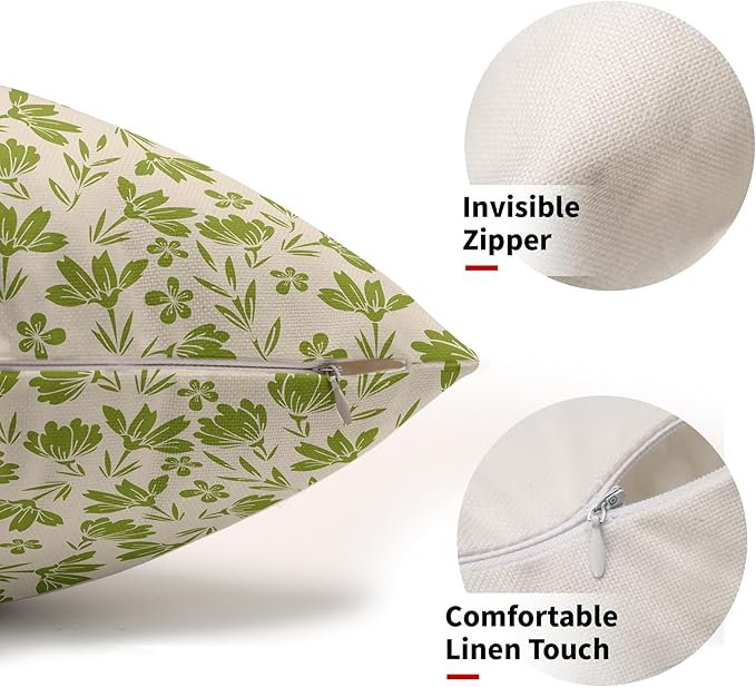 Lime Green Floral Pillow Covers 12x20 Set of 2 Vintage Rustic Old Style Cute Small Flower Green Cream Print Decorative Outdoor Pillowcases Farmhouse Throw Cushion Case Decor for Couch Sofa Bed