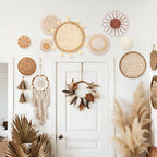 Teiyamsy 9 Pcs Boho Wall Basket Decor Handmade Woven Wicker Basket Wall Decor Round Farmhouse Hanging Wall Art for Rustic Home Living Room Kitchen Bedroom(Serene)