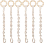 Framendino, 6 Pack Adjustable Macrame Plant Hanger Extenders Woven Hanging Basket Extension with Wooden Ring for Indoor Outdoor Pot Holder