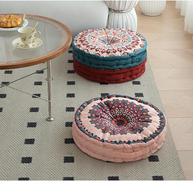 MOJUN Boho Floor Pillows Cushion, 17Round Meditation Floor Pillow Seating Cushion for Adults and Kids Bohemian Home Decorative Floor Cushions for Yoga Living Room Chair Tatami (Blue, 17.7inch)