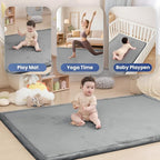 Baby Play Mat for Floor,1.3" Thick Memory foam Tummy Time Mat,Soft Coral Velvet Nursery Rug,Extra Large Non Slip Crawling Mats for Living Room(Dark Gray)