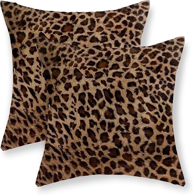 Cheetah Pillow Covers 18x18 Inch Set of 2 Leopard Brown Throw Pillows Animal Skin Print Pillow Cases Modern Decorative Pillows Outdoor Farmhouse Soft Cotton Cushion Case Decor for Couch Home