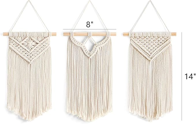Mkono Small Macrame Wall Hanging 3 Pack Boho Art Woven Wall Decor Home Chic Decoration for Bedroom Living Room Apartment Gallery, Christmas Gift, 8" W x 14" L