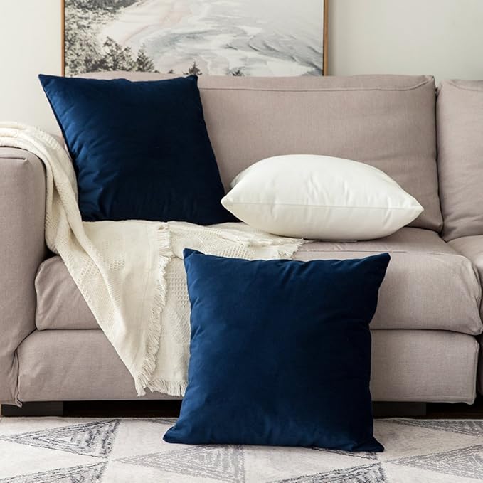 MIULEE Velvet Throw Pillow Covers 18x18 Inch, Pack of 2 - Dark Blue, Super Soft Decorative Square Cushion Cases Modern Luxury Home Decor for Sofa, Couch, Bed, Chair