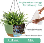 13 Inch 2 Pack Large Self Watering Hanging Planters for Indoor Outdoor Plants, Hanging Plant Pots with Removable 50 Oz Reservoir, Plastic Hanging Basket for Window Porch Garden, Green with Brown