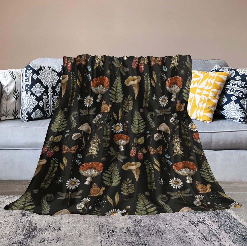 Rustic Mushroom Blanket,Vintage Rustic Old Plant Flower Leaf Mushroom Print Blanket for Couch Sofa Bed Decorative Gifts 30x40 - color: Blanket-19, size: 30"x40"