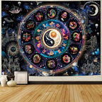 Lahasbja Blacklight Constellation Tapestry UV Reactive Sun and Moon Tapestries Spiritual Zodiac Astrology Wall Tapestries Galaxy Wall Decor Mystic Yin Yang Wall Hanging for Bedroom