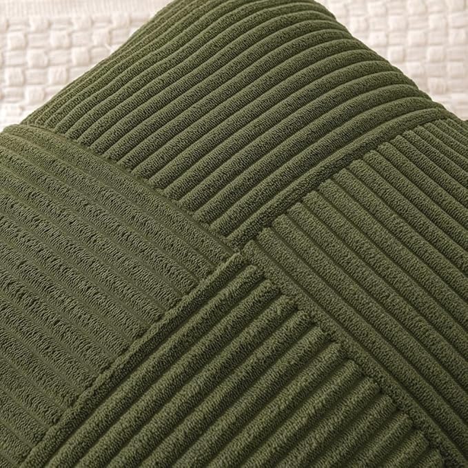 MIULEE Olive Green Decorative Euro Sham Pillow Covers 24x24 Inch for Bed Couch Sofa Spring Decor Pack of 2 Boho Farmhouse Throw Pillows Soft Cross Corduroy Patchwork Textured Cushion Cases