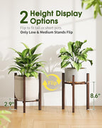 3 Pack Plant Stand Indoor Adjustable, Metal Modern Indoor Plant Stand, Heavy Duty Single Plant Stands Outdoor Corner, Stable Plant Holder Indoor Stand, Fits 8 to 12 Inches Pots, Walnut Wood-Grain