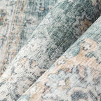 9x12 Vintage Area Rug for Living Room Bedroom Teal Blue Large Distressed Rustic Carpet Non-Slip Low Pile Soft Washable Throw Rug for Indoor Dining Room