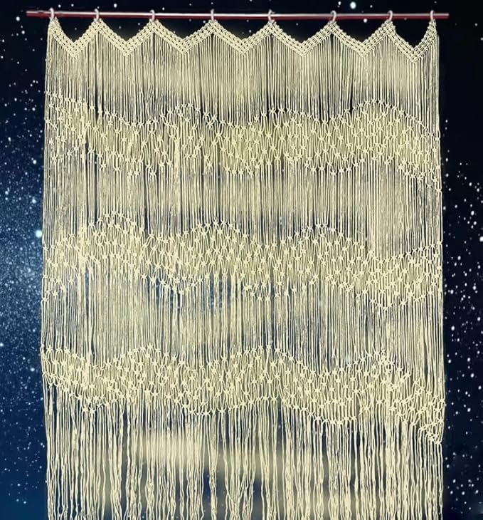 kiido Macrame Curtain Window Treatment【50" W x 71" H】 Bohemian Room Divider Doorway Curtain Boho Macrame Wall Hanging Living Home Decor Room Bedroom Decoration-Stars River (50" W x 71" H x1pcs)