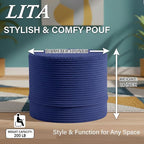 LITA Round Stuffed Pouf Ottoman, Corduroy Poufs with High-Density Foam Filling and Washable Cover, Furry and Fluffy Bean Bag Foot Stools Ottoman for Living Room, Bedroom, Office, Navy Blue
