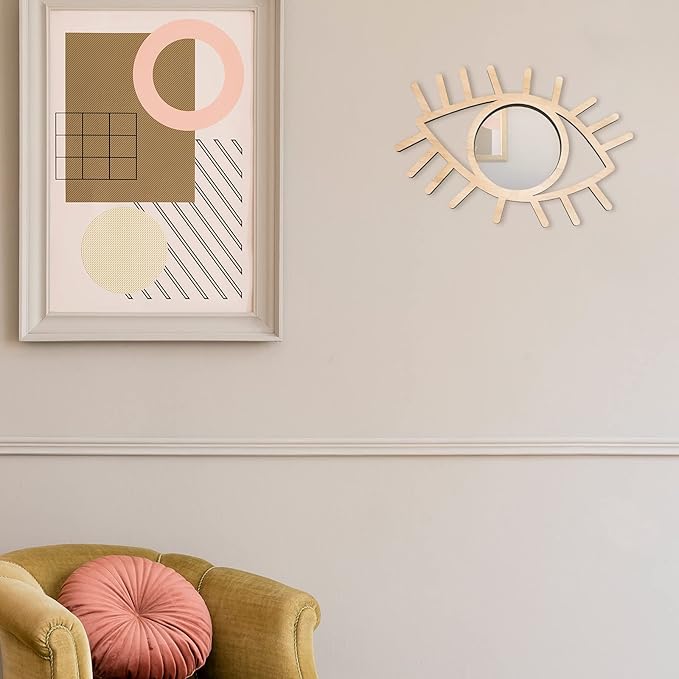 Esiti Evil Eye Wall Decor - Wood Boho Artistic Decorative Funky Rattan Mirror - Handmade Moon Eye Wall Art for Living Room Bedroom