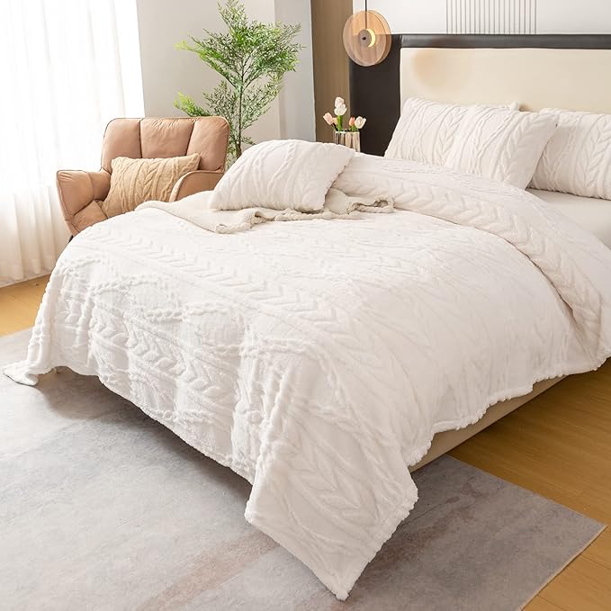 YUSOKI Sherpa Large Throw Blanket Single Layer,Light Weight(1.7lb),370GMS-3D Stylish Design for Gift Home Decor (Ivory,50"x65")