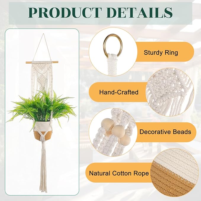 Janinka 7 Pack Hanging Planter Basket Set, Cotton Rope Macrame Woven Plant Hanger, Indoor Plant Boho Hanger Basket, Hanging Wall Plants Flower Pots with Hooks for Outdoor Home Decorations