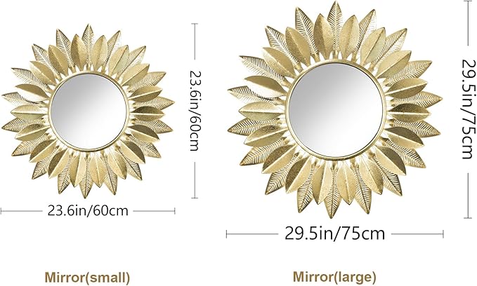 Wall Mirrors Decorative 30" Country-Style Gold Round Mirrors for Wall Decor ，Sunflower Wall Hanging Mirror